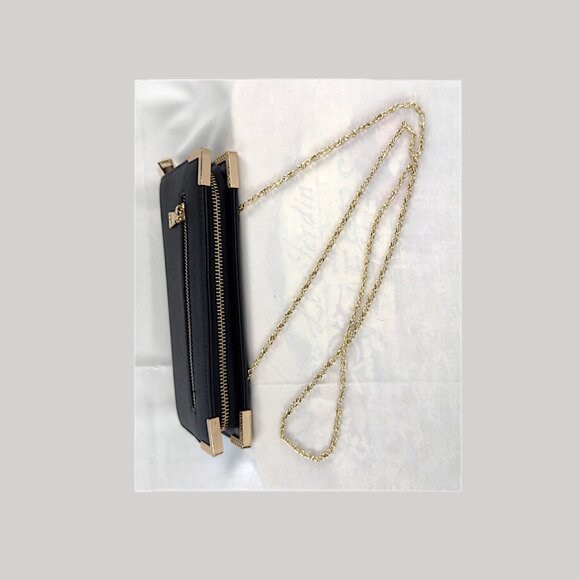 Elegant Black Faux Leather Chain Clutch / Shoulder Bag with Gold Accents - Picture 3 of 7